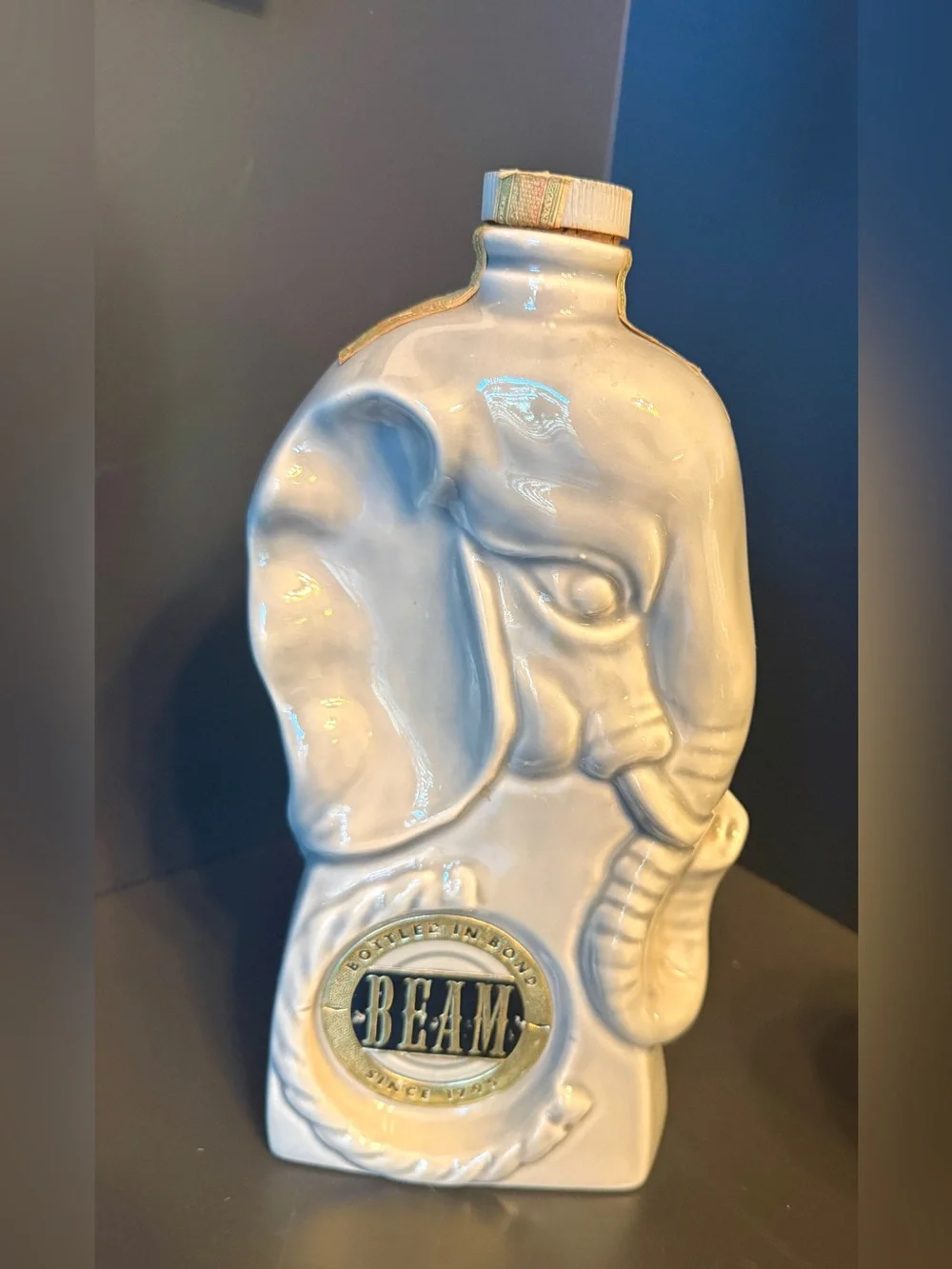 Vintage 1956 Jim Beam Elephant Decanter Original Tax Stamp